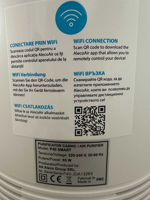 Purificator aer AlecoAir P40 SMART Wi-Fi, UV-C, HEPA şi Cǎrbune activ