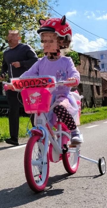 Bicicleta copii fete 14” Unicorn cu roti ajutatoare