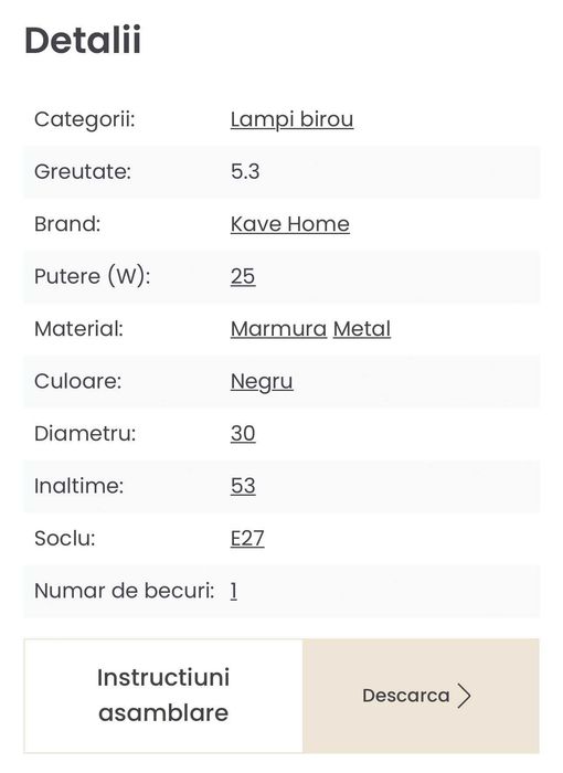 Lampa Birou Neagra din Marmura - Phant Kave The Home | NOU - 2 Bucati