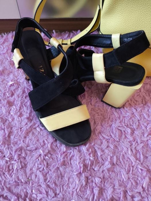 Жълти обувки естествена кожа 36н и чанта