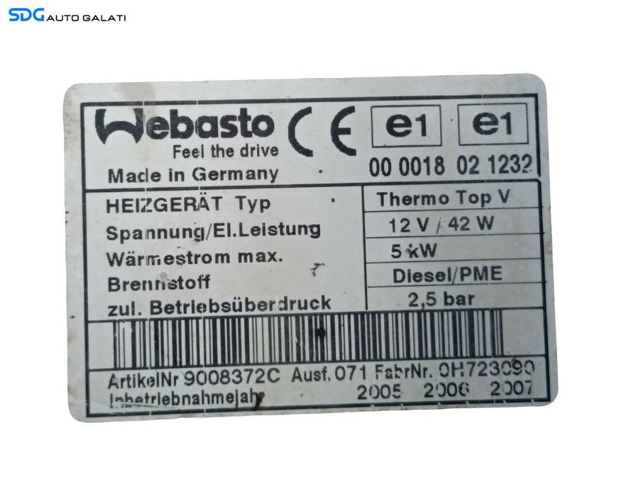 Webasto Pompa Incalzire Auxiliara Volkswagen Passat B6 2.0 TDI 2005 - 2010 Cod 3C0815065B, 9008372C [LR6012]