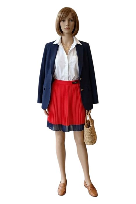 Fustă Plisată Atmosphere – Roșu Vibrant cu Detaliu Bleumarin mărimea S