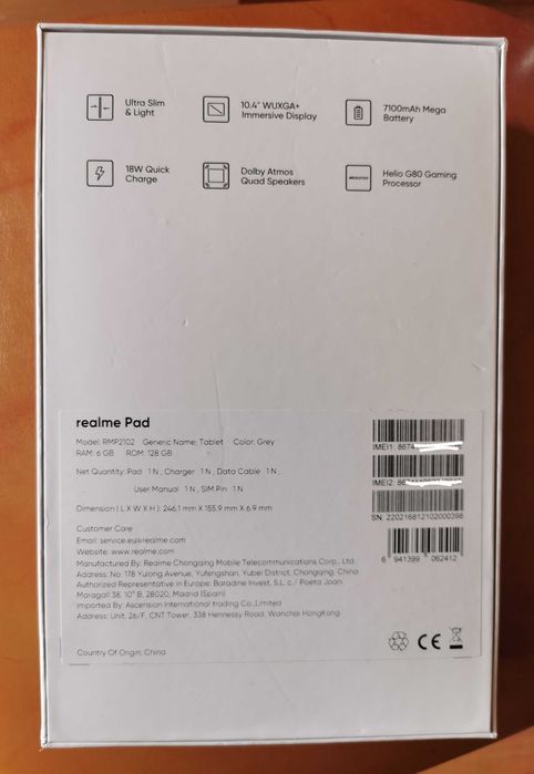 CU BONUS,RealmePad dual sim 4G tableta 10.4", octa core G80,6gb/128gb