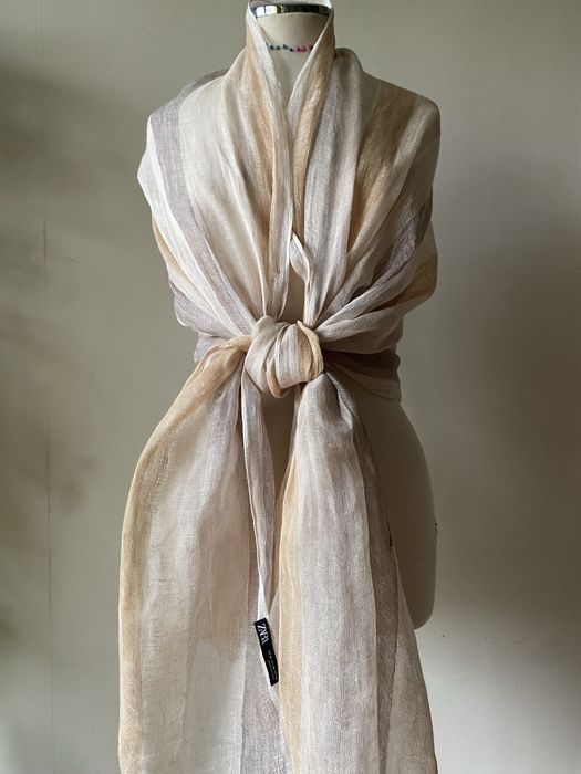 Бежов/ екрю/ розов шал от кашмир, вълна, вискоза, коприна