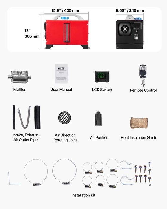 Sirocou/Incalzitor Vevor motorina 12V24,putere 8kw+Cadou sursa 220v!