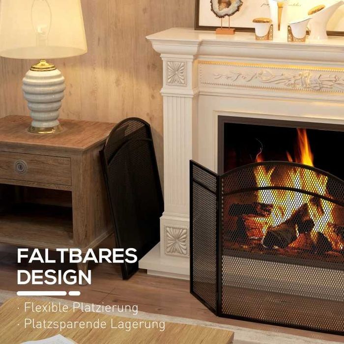 HOMCOM Защитен панел за камина, Сгъваем, С покритие, Черен, 96 x 60 см