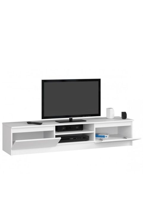 Comoda TV cu 2 usi si rafturi centrale, PAL laminat, 160x40x33 cm, alb