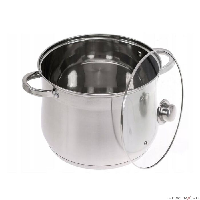 Oala din inox cu capac din sticla, 22cm,Fund termic multistrat, 7l