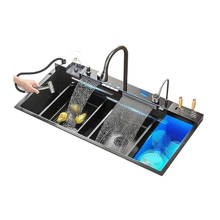 100см Модерна мултифункционална кухненска мивка с двоен водопад