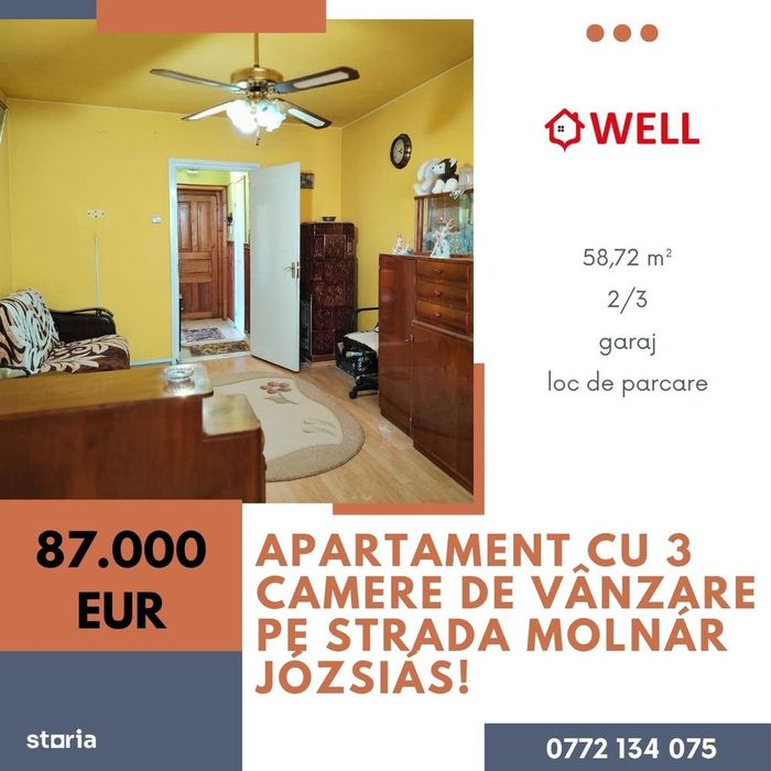 Apartament cu 3 camere de vânzare în Tg Secuiesc, str Molnár Józsiás!