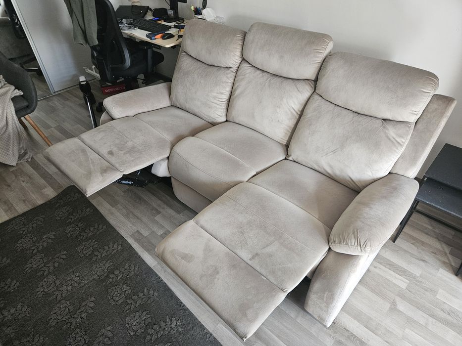 MOBEXPERT LOUIS XL Canapea 3 locuri, 2 reclinere, stofă. 2 seturi de huse.