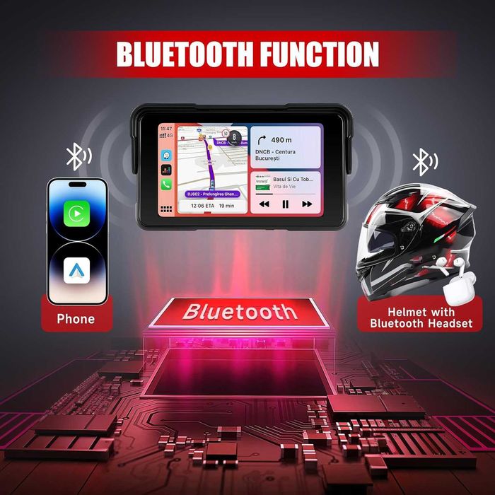 5” Водоустойчив Безжичен Apple CarPlay & Android Auto за Мотоциклет