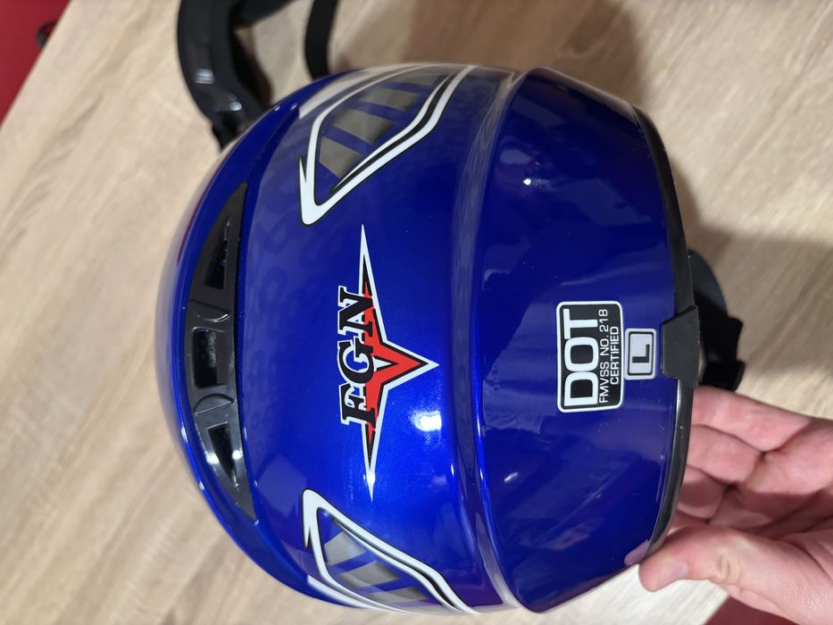 Casca Moto Full-Face FGN Albastra, Marimea L, Certificata DOT (Ochelari inclusi)