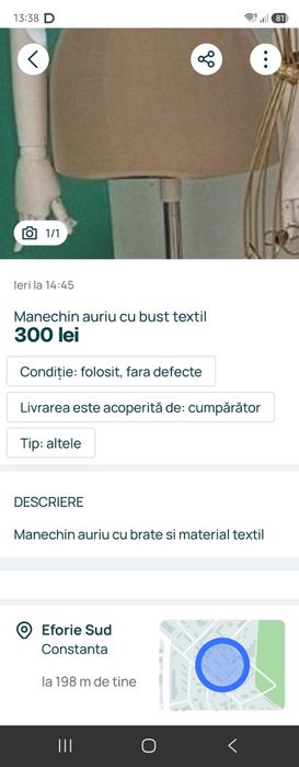 Manechin auriu textil