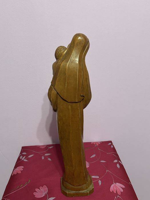 Statuetă vintage din lemn masiv – Maica Domnului cu Pruncul