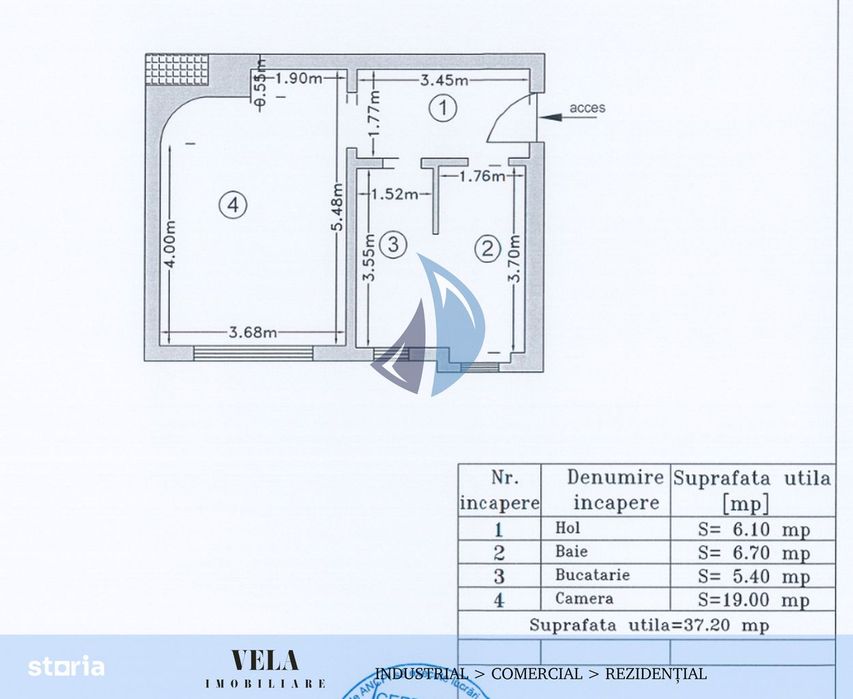 Apartament 1 cam centru, zona Grand hotel, 38 mp utili + boxa 12 mp