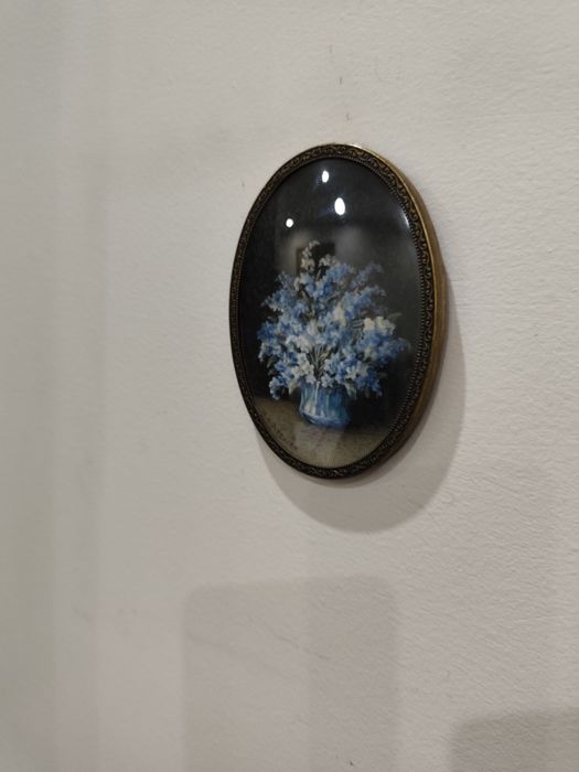 Винтидж овално пано с цветя, мини картина, ретро декорация