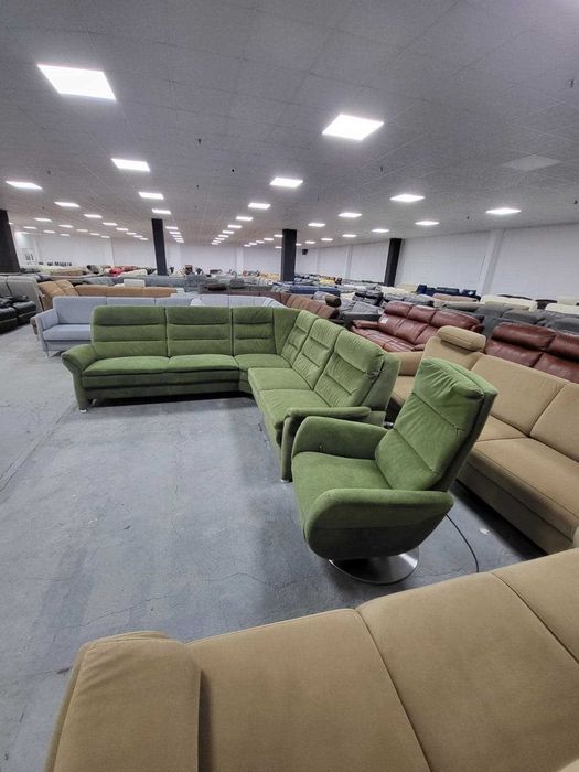 Зелен ъглов диван от плат с ел.релакс и фотьойл "PP - PF20073"