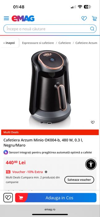 Aparat cafea turcească Arzum OKKA Minio OK004, 480W, negru cupru, nefolosit