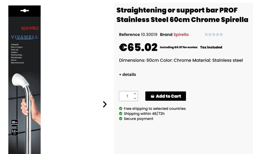 Помощна дръжка/опора за баня - монтаж до душ или вана.