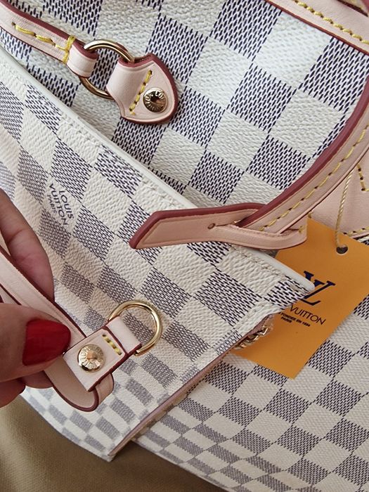 Geanta piele naturala LV Neverfull,card,certificat saculet, etichetă