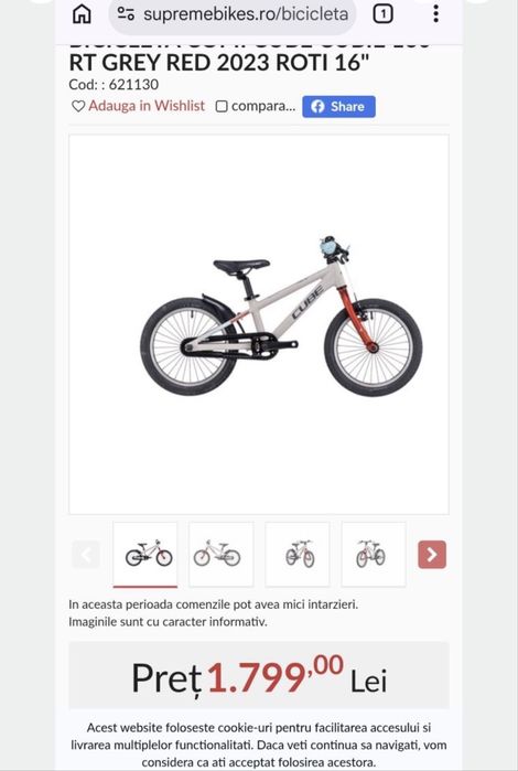 Bucicleta copii CUBE Cubie 160 RT, roți de 16”