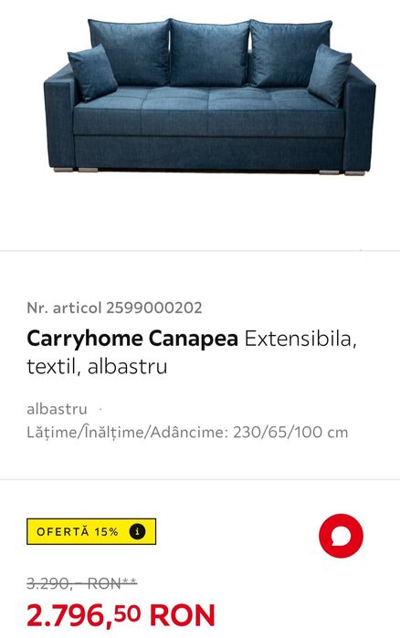 Carryhome Canapea Extensibila, textil, albastru