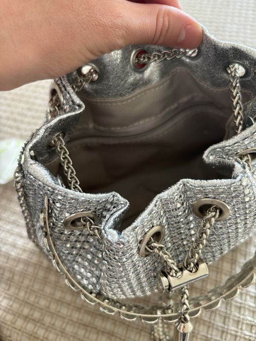 Клатч бусины серебристый