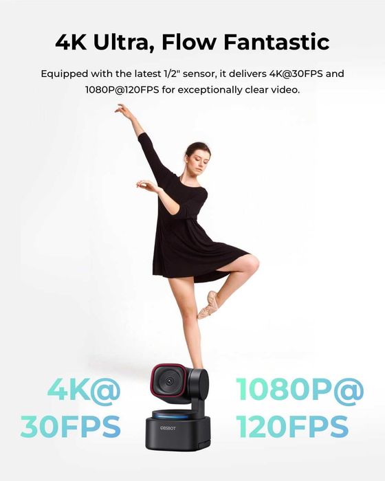 OBSBOT Tiny 3 Lite AI-Powered Spatial Audio 4K Webcam