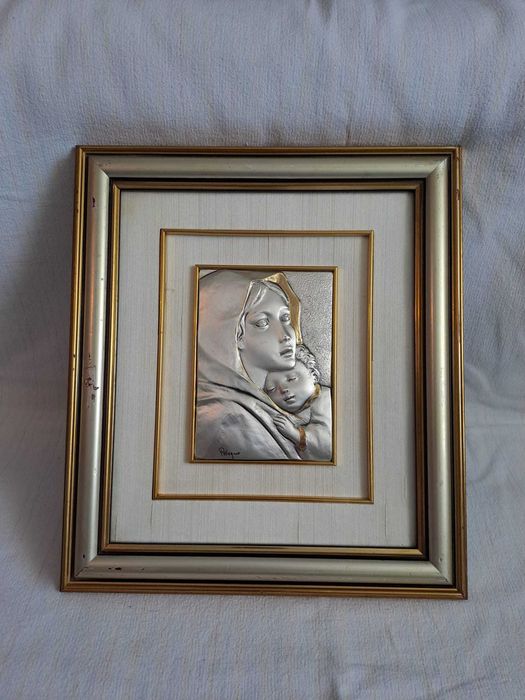 icoana Fecioara Maria argint foita aur Pellegrini 41/36 cm