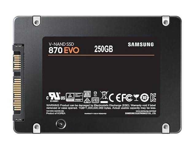 Samsung 870 EVO 250GB SSD / SATA III / 560 MB/s / 2.5" / V-NAND