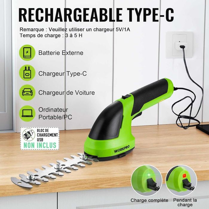 Foarfeca electrica gard viu si iarba WORKPRO 7.2V