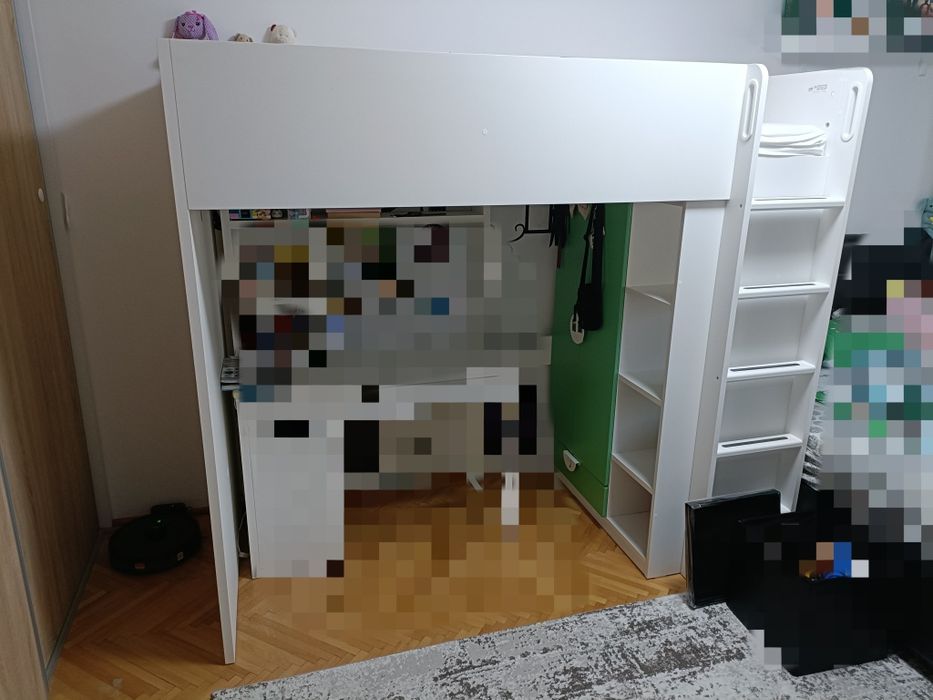 Pat supraetajat, alb verde 90x200 cm