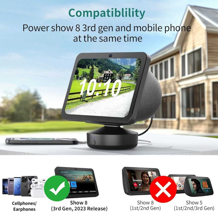 Батерия / Стойка за Amazon Echo Show 8 (Gen 3) - 10000mAh - PlusAcc