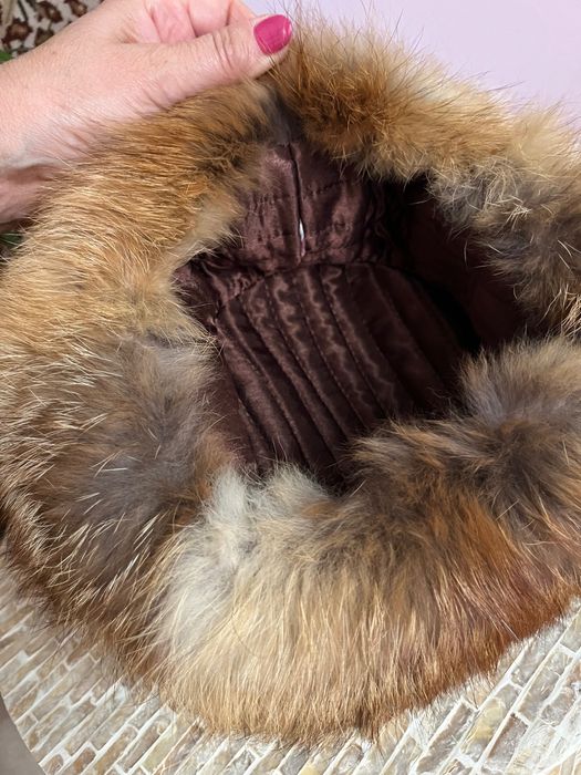 Caciula ruseasca ushanka unisex din blana naturala de vulpe rosie