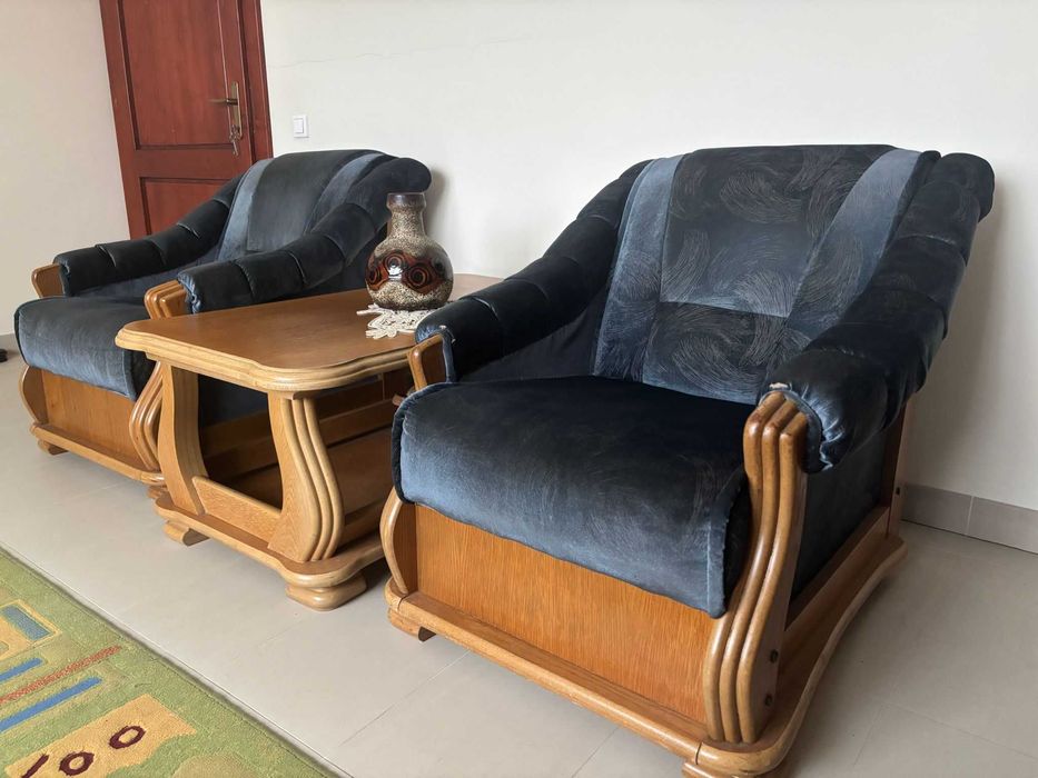 Vand set, două fotolii cu masuță de cafea din lemn masiv