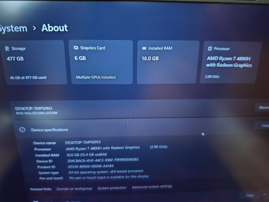 Laptop gaming Asus Rog G513\Ryzen 7 4800h\RTX 3060\16 gb\515\144 hz