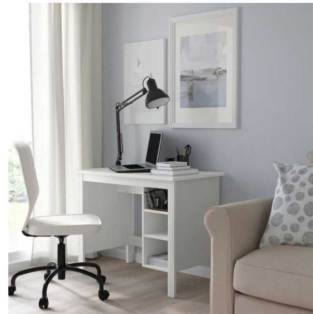 Бюро IKEA BRUSALI, бяло, 90x52 см, с регулируеми рафтове