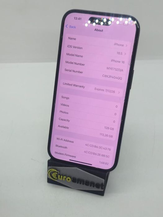 Telefon mobil Apple iPhone 16, 128GB, 5G, Black, 99% Baterie -A-