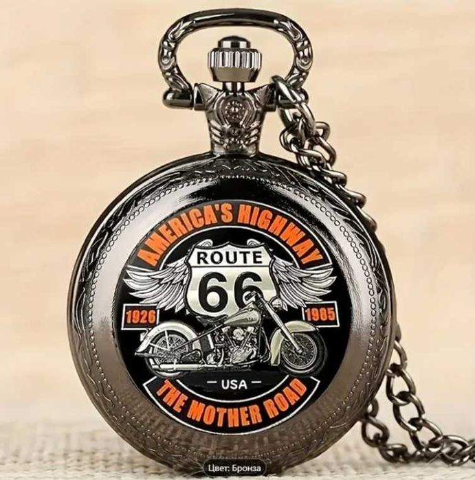 Винтажные Карманные Часы с Кварцевым Механизмом и Мотоциклом
