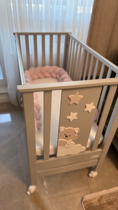 Vand Patut Azzura co-sleeping pentru bebeluși Contact Mars cu saltea inclusa si suport Antireflux Lemn Fag Italia