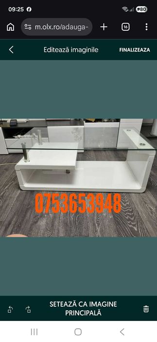 Masuta cafea din sticla Badcok, dreptunghiulara, alb, 110 x 65 x 42