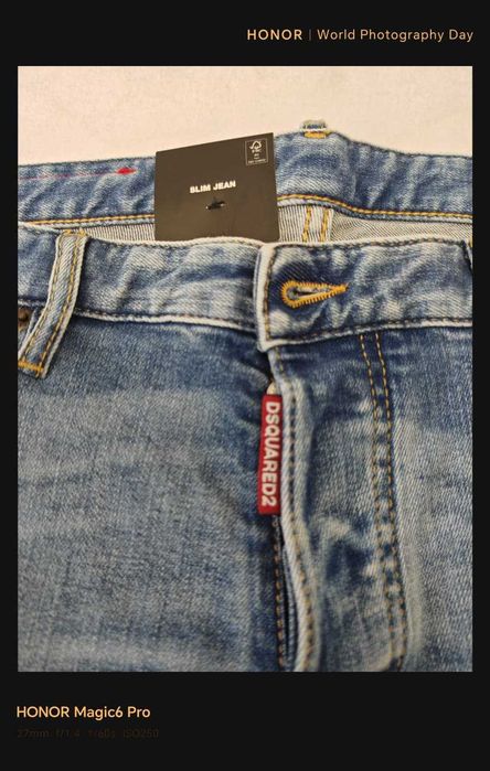Dsquared2 Slim Jeans Dean Dan Caten – Albastru cu patch iconic