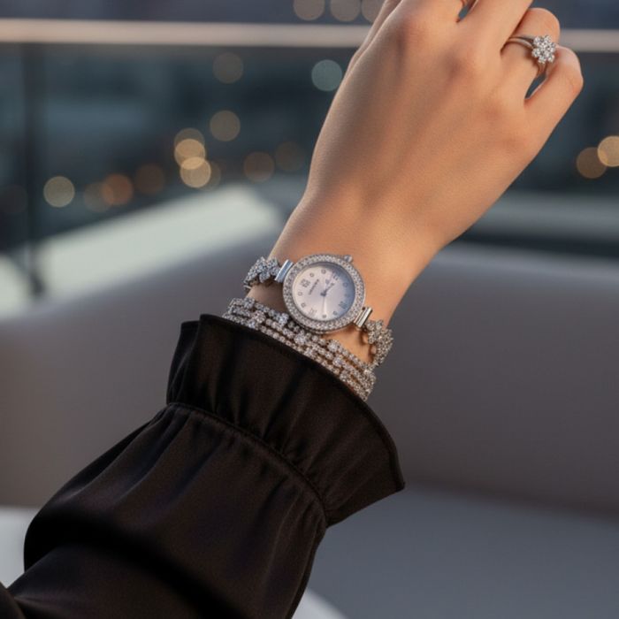 Дамски комплект часовник с гривна – елегантен подарък в луксозна кутия