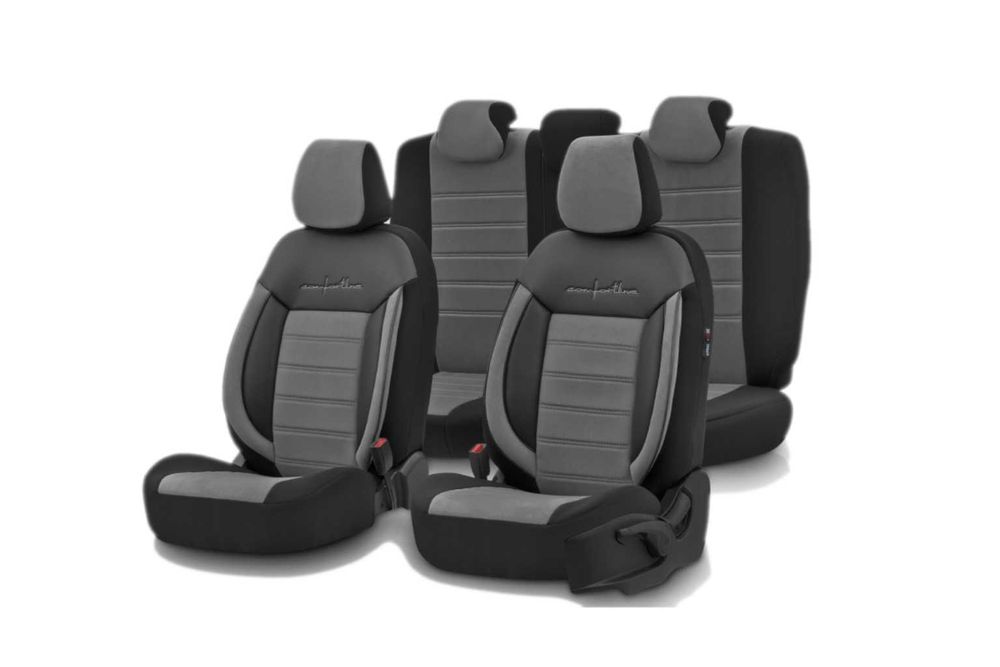 Луксозна Тапицерия OTOM текстил с еко кожа COMFORT LINE Design – Сиво-Черна със сив шев
