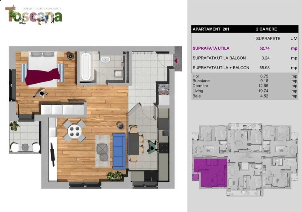 Vanzare apartament 2 camere - Toscana Residential Park, Otopeni
