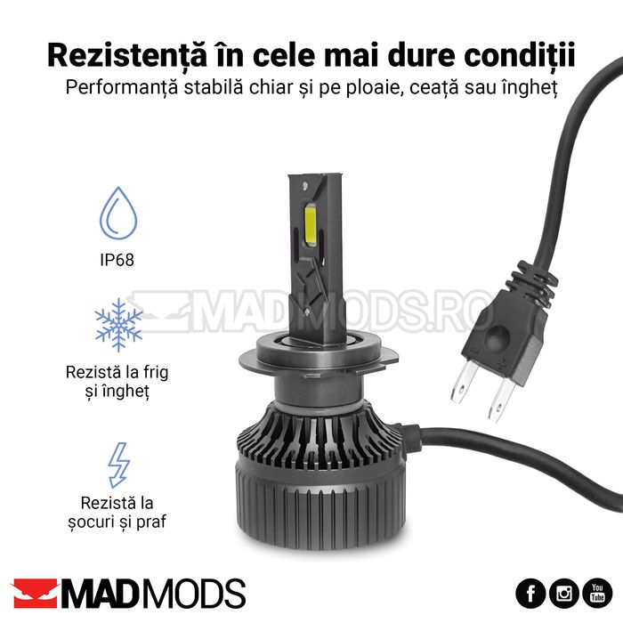 Set 2 Becuri Led H1 H3 H4 H7 H8 H9 H11 HB3 HB4 180W 6000k Canbus