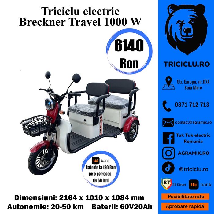Triciclu electric tuk tuk omologabil Breckner Travel-2 nou Agramix