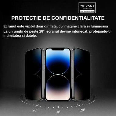 Folie Privacy iPhone 13 PRO MAX HEYBINGO, 9H din Sticla Securizata Antistatica, Cu Kit de Aplicare, Nu Lasa Amprente
