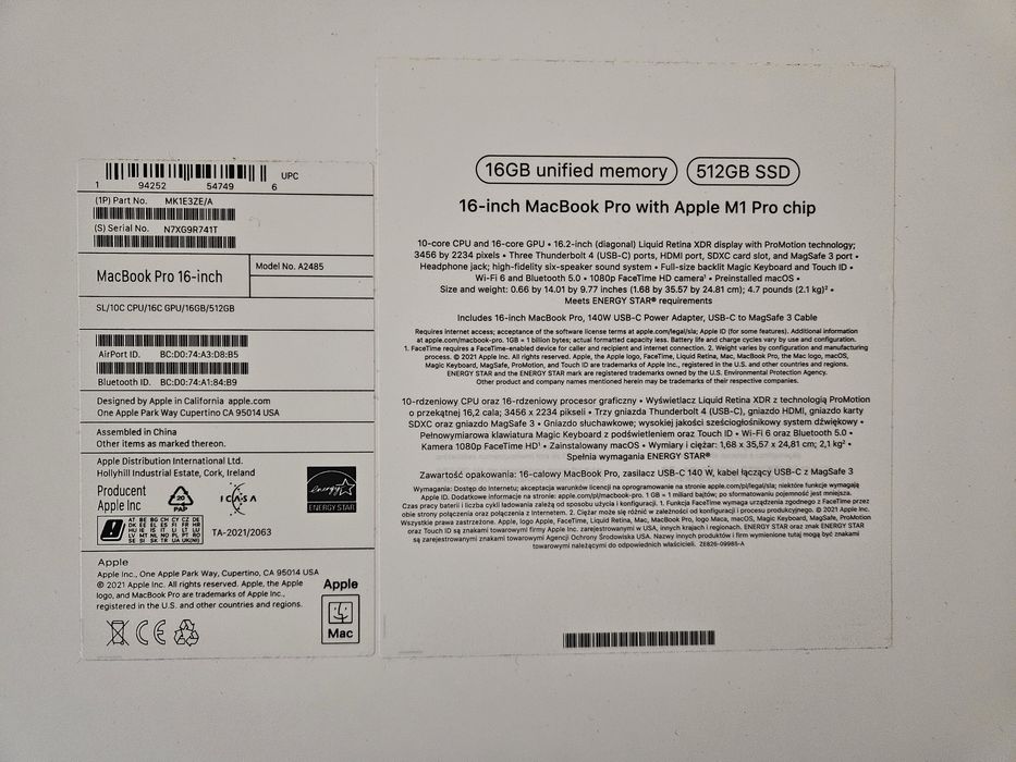 MacBook Pro M1 16 inch - baterie 88% - 16GB RAM - 512GB SSD